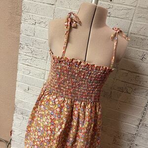 Vintage Prairie Floral Midi Shirred Dress Medium
